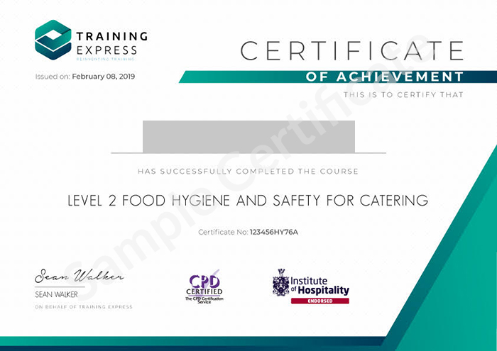 Training Express sample certificate