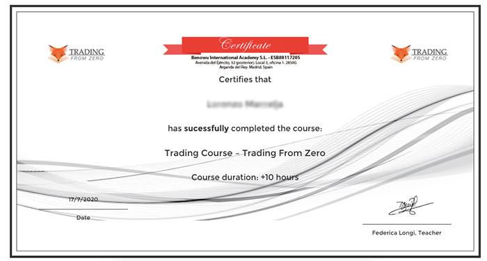 Trading from Zero sample certificate