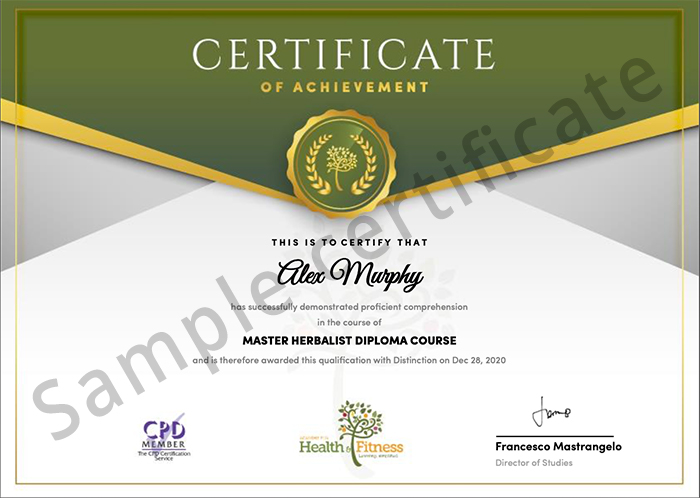 Academy for Health & Fitness sample certificate