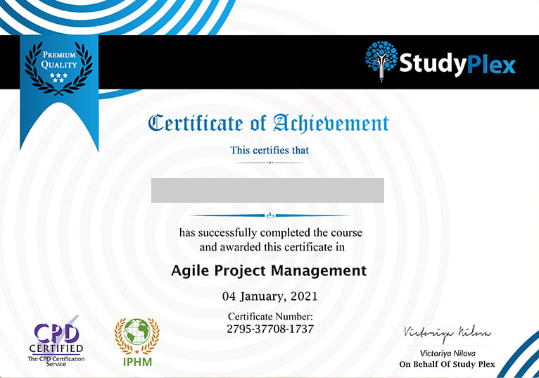 StudyPlex sample certificate