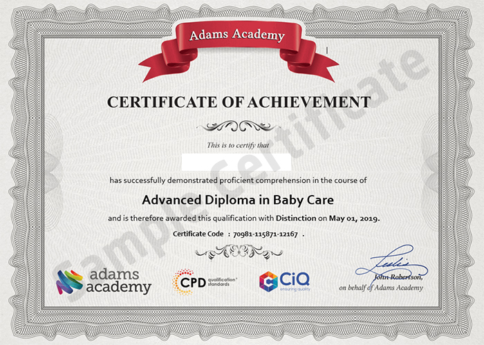 Adams Academy sample certificate