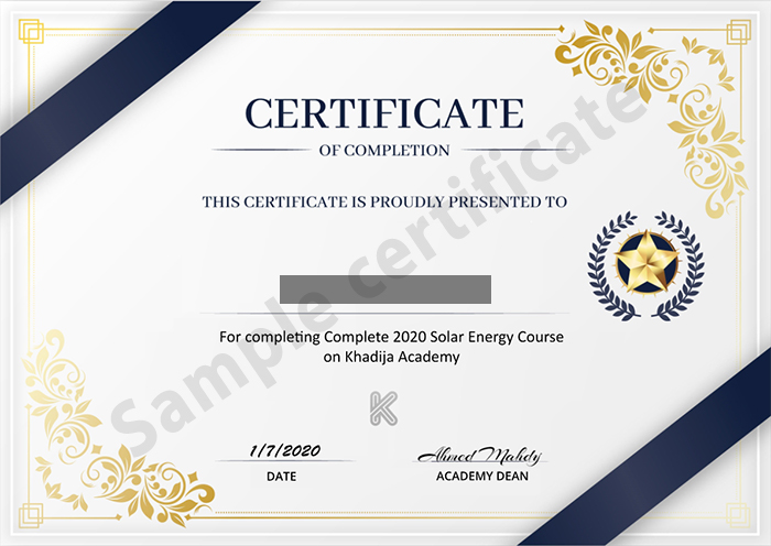 Khadija Academy sample certificate
