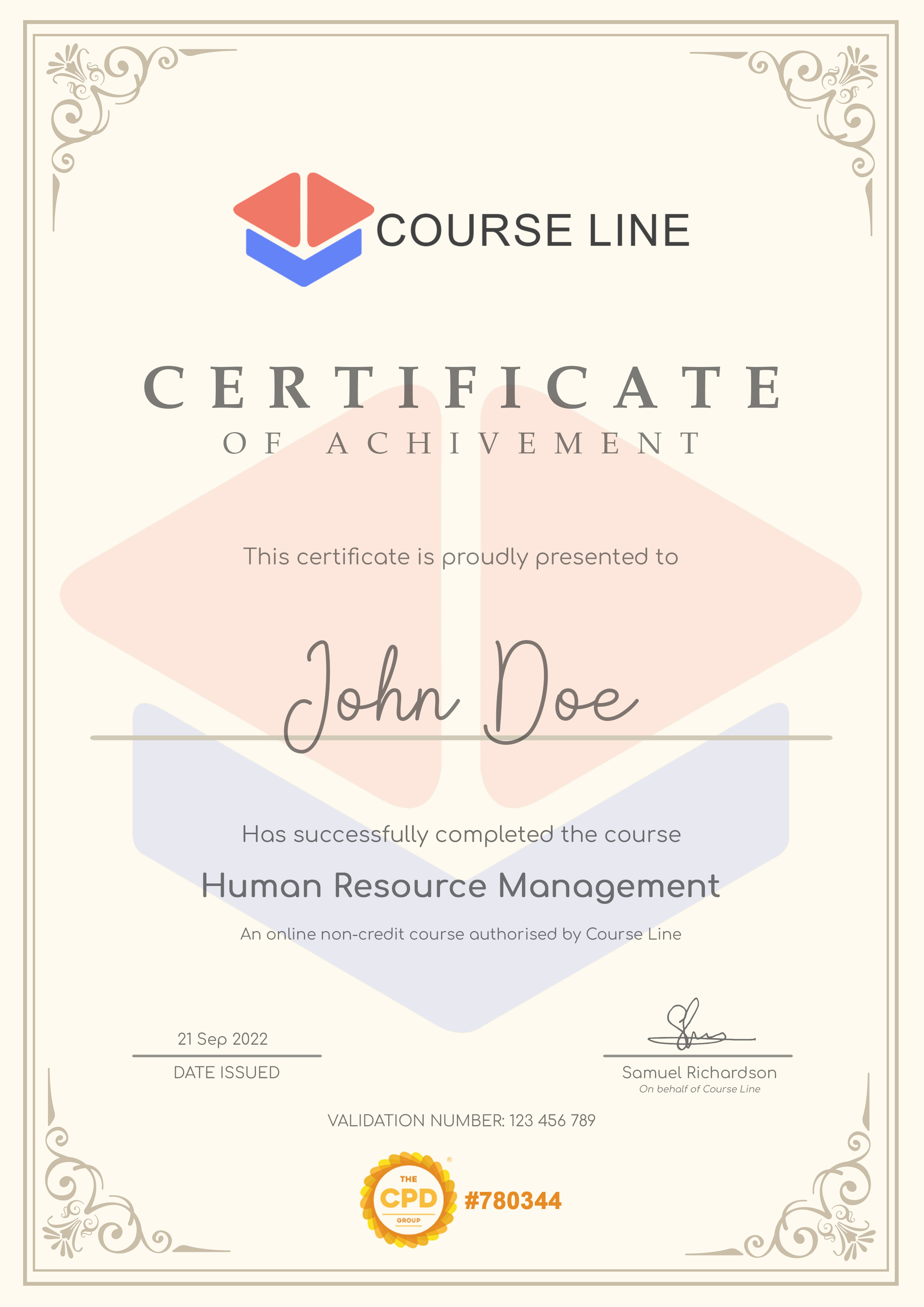 Course Line sample certificate