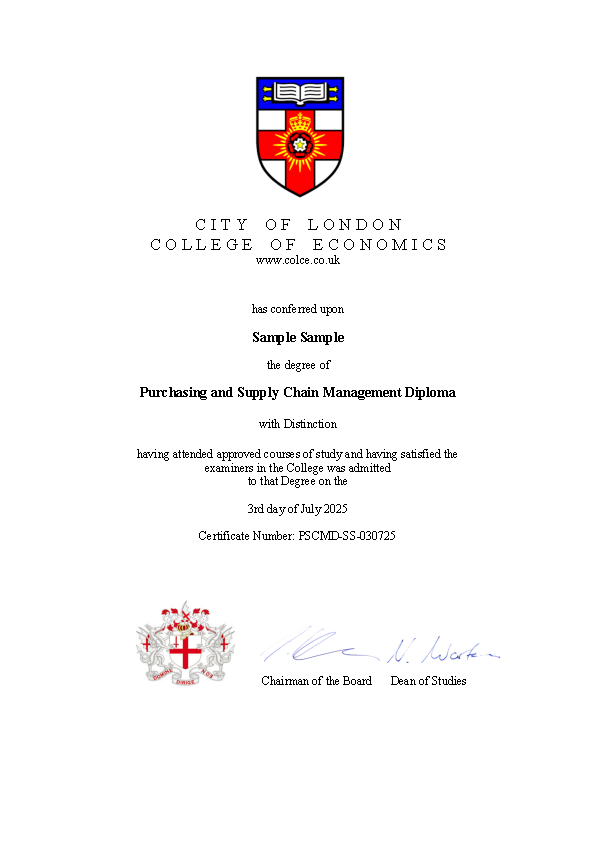 City of London College of Economics sample certificate